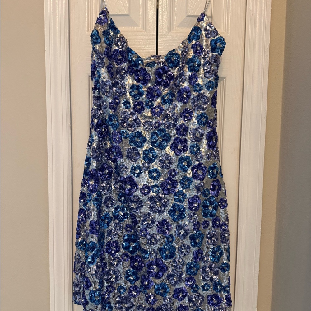 Floral Blue and Silver Dress